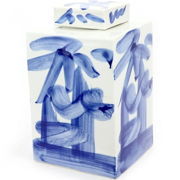 Blue and White Abstract Fruit Jar