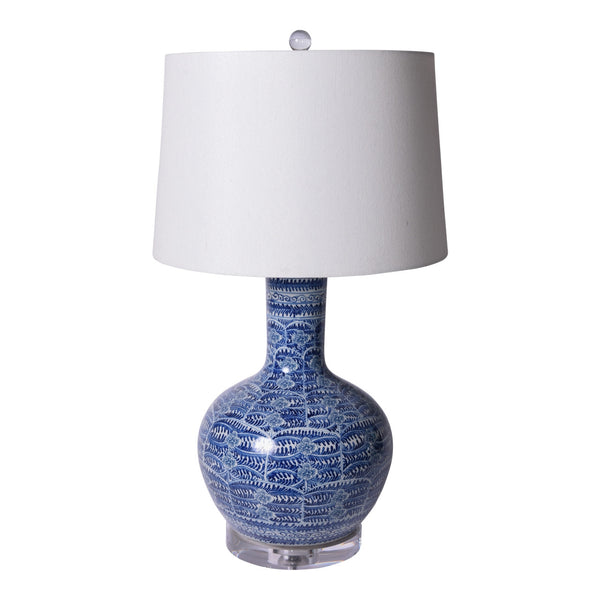 Blue & White Blossom Globular Porcelain Vase Lamp