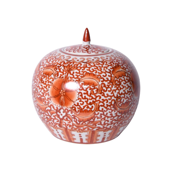 Coral Red Twisted Lotus Melon Jar