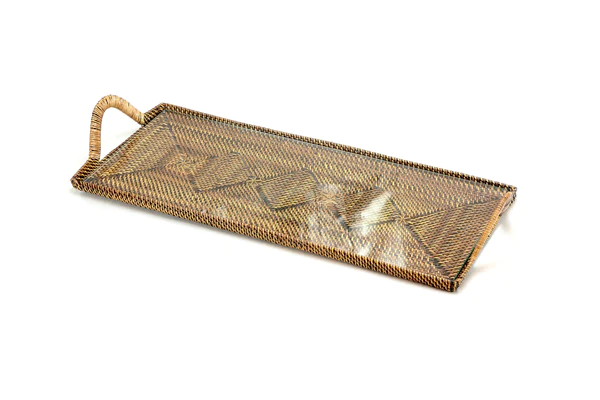 20.75" Wicker Cocktail Serving Tray