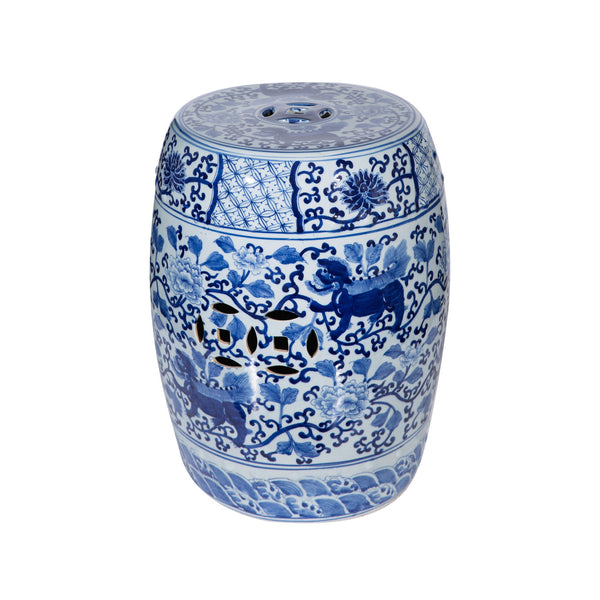 Blue and White Garden Stool With Twisted Lotus Kirin Motif