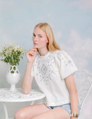 Preston Embroidered Top - White