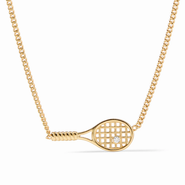 Tennis Racquet Necklace - CZ Gold