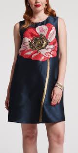 Alice Shift Dress -Navy w/Poppies