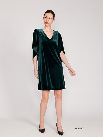 Velvet V-neck Dress - Forest