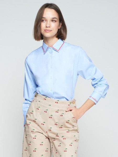 Twill Shirt w/Heart Embroidery
