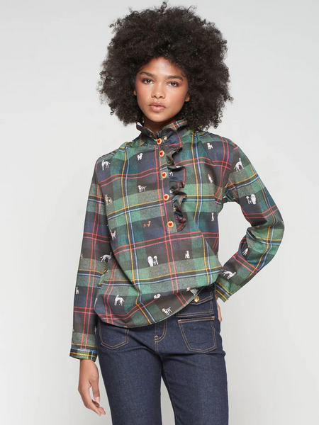 Tartan Plaid Blouse w/ Dogs