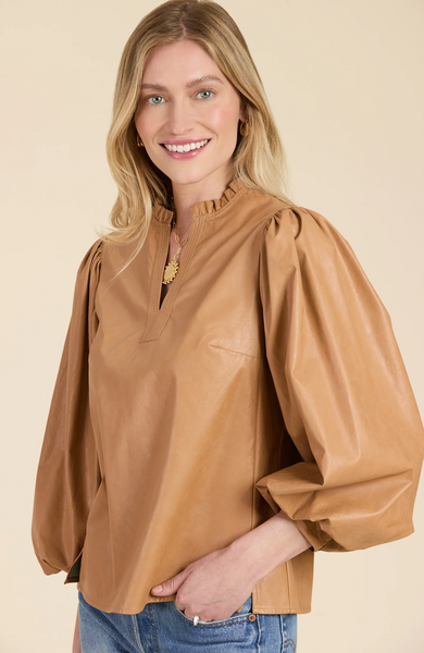 Ellery Pleather Top - Carmel