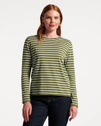 Long Sleeve Striped T Shirt - Olive/Blue
