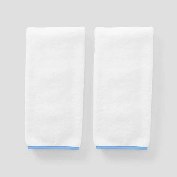 Pair Hand Towels - White/French Blue