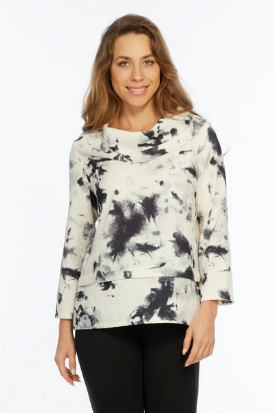 Kendra Cowl-Neck Blouse - Black/White
