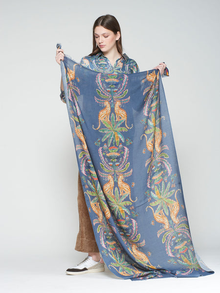 Scarf - Blue w/Leopards