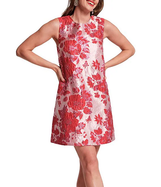 Lilly Shift Dress - Red Jacquard