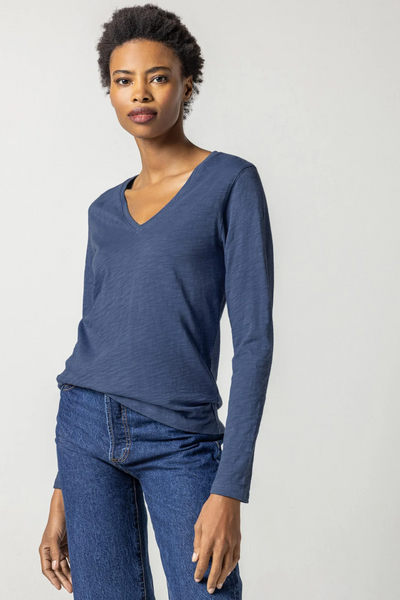 Long Sleeve Vneck Tee - Navy