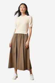 Mixed Media Dress - Ivory/Khaki