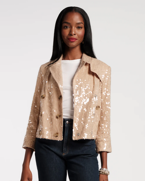 Sequined Moto Jacket - Champagne