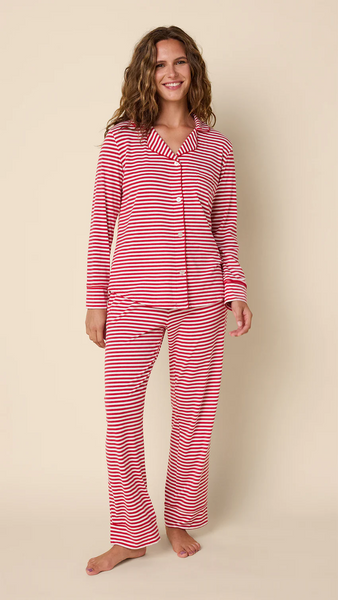 Stripe Knit LS Pajama - Red/White