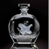 Quail Etched Round Crystal Decanter