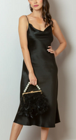 Satin Cowl Neck Dress - Black