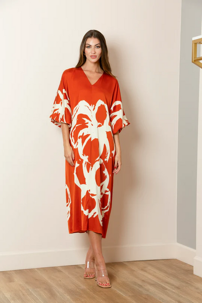 Printed Silk Tunic Dress - Persimmon