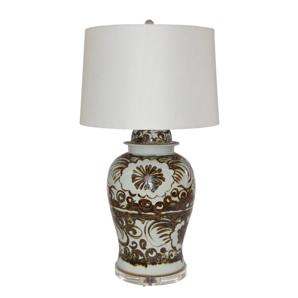 Brown Silla Flower Jar Lamp w/Gold Base