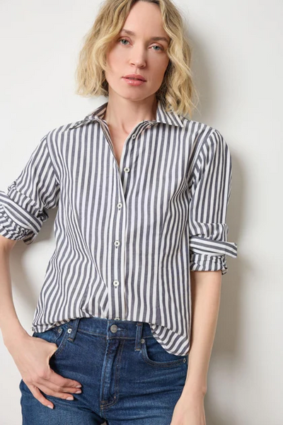 Slim Fit Button Down - Navy Stripe
