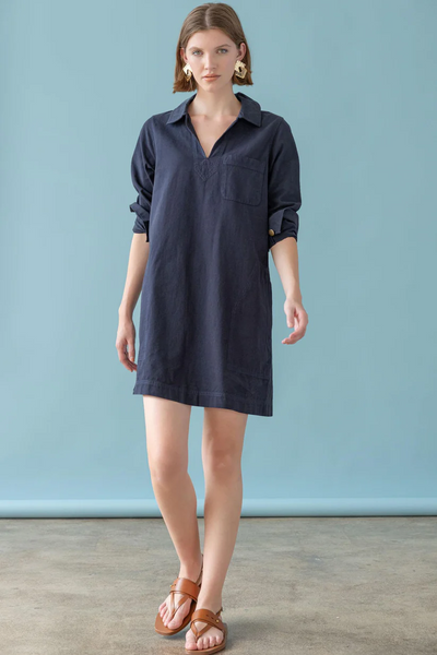 Split-Neck Dress - Navy