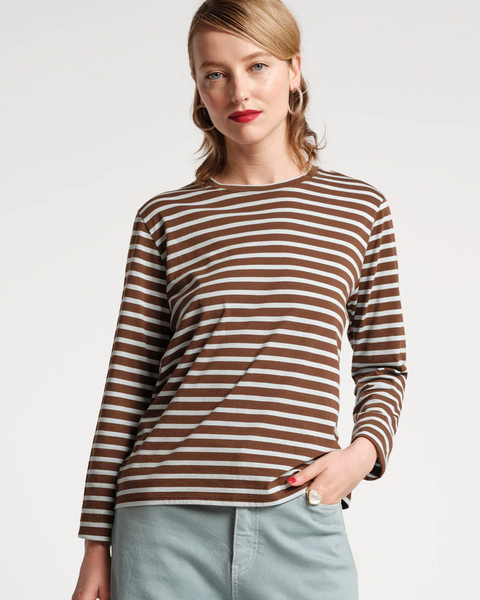 Long Sleeve Striped Tee - Chocolate/Blue