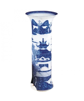 Blue Canton Trumpet Vase