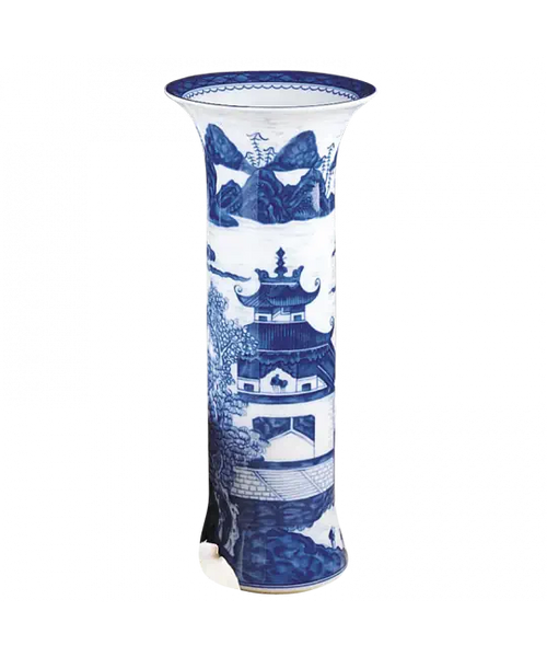 Blue Canton Trumpet Vase