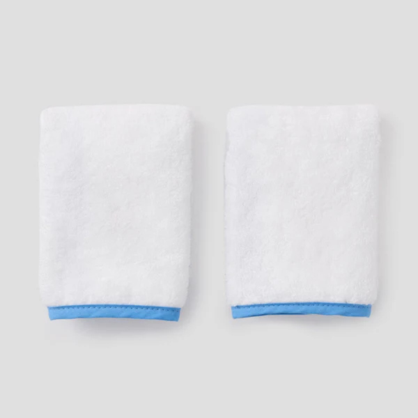 Pair Wash Cloths - White/French Blue